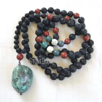 MN21223 Turquoise And Lava Wisdom Mala Beads Unisex Mens Mala For Grounding Root Chakra 108 Bead Mala