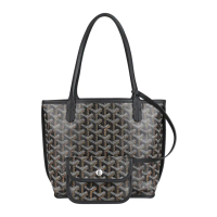 【GOYARD 高雅德】GOYARD Anjou滿版緹花LOGO帆布小牛皮開口式手提/肩背子母雙面托特包(迷你/黑x多色)