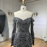 【女神婚紗禮服】高級奢華桃心領一字肩手工串珠魚尾晚禮服LA72243宇宙黑(選美宴會敬酒 高級晚禮服)
