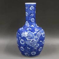 Tabletop Vase Blue White Large Chinese Vases Snake Dragon Ceramic Vase for Plants Mythical Animals Bottle Room Decorations