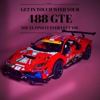 Mô hình xe thể thao Ferrari 488GTE mới 2025, đồ trang trí để bàn, đồ chơi lắp ráp giáo dục, quà tặng