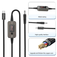 Cáp nguồn PD100W từ Type‑C sang DC 5,5×2,1 mm, 8 đầu nối, đầu ra có thể điều chỉnh