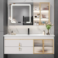 Ceramic solid wood bathroom intelligent mirror washbasin bathroom cabinet combination