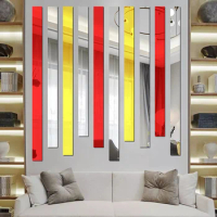 Self-adhesive 10pcs Mirror Surface 3D Acrylic Strip Wall Sticker Living Room TV Back Drop DIY Art Wall Ceiling Edging Edge Decor