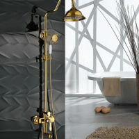 European Gold Shower Set Crysal Diamonds Shower System 8 Inch Shower Head with Ceramic Brass Handle