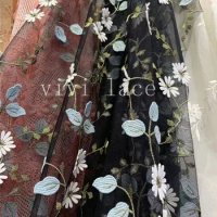 5Yards ZH25# Good Quality 3D Dobby Floral Haute Couture Embroidery Black Tulle Fabric For Sawing Bridal Dress/ Fashion Show