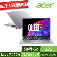 ACER 宏碁 SFG14-73-790E 14吋輕薄筆電 (Ultra 7 155H/32G/512G+1TB PCIe SSD/Win11/特仕版)