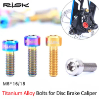 RISK 4pcs M6*16/18mm Titanium Ti Alloy Bicycle Disc Brake Caliper Bolts Clamp MTB Mountain Bike Brake Screws M6x16mm M6x18mm