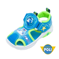 POLI 波力童鞋-電燈涼鞋 學步鞋/護趾 魔鬼氈 輕量 緩震 正版台灣製(POKT10216)藍綠