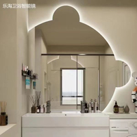 小熊鏡網紅可愛形狀智能浴室鏡壁掛式衛生間鏡洗臉盆發光異形鏡子