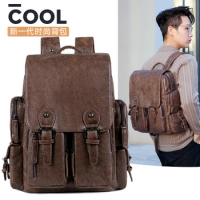 Vintage travel canvas leather backpack Men's laptop backpack Camping Hiking backpack Schoolbag