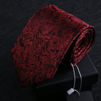 獵尚真絲酒紅色玫瑰花領帶 桑蠶絲領帶 正裝商務領帶襯衫結婚領帶
