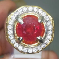 Cincin Batu Merah Ruby Bulat Cutting