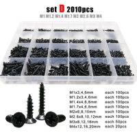 700/2010pcs M1 M1.2 M1.4 M1.7 M2 M3 M4 Black Mini Micro Cross Phillips Flat Countersunk Head Self Tapping Wood Screw Set Kit Box