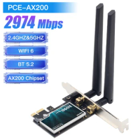 Wifi6 Intel AX200 PCIe WiFi Adapter AX200NGW Bluetooth 5.2 Wireless 3000Mbps 2.4G/5Ghz 802.11ac/ax Network Card Desktop PC