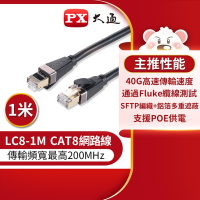 PX大通CAT8網路線1米(40G真極速傳輸速度) LC8-1M