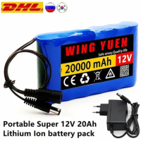 NEW Portable Super 12V 20000mah battery Rechargeable Lithium Ion battery pack capacity DC 12.6v 20Ah CCTV Cam Monitor + charger
