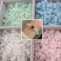 Acrylic แก้ว, ไข่มุกแก้วไมโครสไตล์โบราณ, หยกขาวเทียม, ข้อต่อไม้ไผ่, สร้อยคอ DIY แฮนด์เมด, เครื่องประ