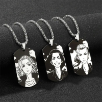 Tokyo Revengers Anime Figures Mikey Draken Laser Print Necklace Stainless Steel Pendant Fans Friends Jewelry Gifts Accessories