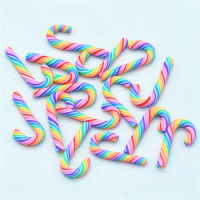 50PCS Wholesale Rainbow Polymer Clay Candy Crutch Miniatures Christmas Crafts Embellishments Party Decoration