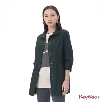 KeyWear奇威名品    立領收腰設計七分袖風衣-墨綠色