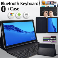 Tablet Case for Huawei MediaPad M5 Lite 10.1"/M5 10.8" PU Leather Cover Case Flip Cover Case + Portable Bluetooth Keyboard + Pen