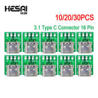 10/20/30PCS 3.1 Type C Connector 16 Pin Test PCB Board Adapter 16P Connector Socket For Data Line Wire Cable Transfer