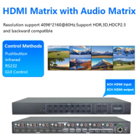 Matrix Switch HDMI2.0 4K 60Hz HDCP2.2 Profesional Rack HDMI-compatible Splitter 8 in 8 out with HDMI Audio Video Switcher EDID