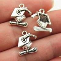 WYSIWYG 10pcs 17x16mm Charm Bachelor Cap Graduation Hat Charms Doctor Cap Pendant Charms For Jewelry Making