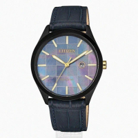 【CITIZEN 星辰】CITIZEN手錶型號CI00012(藍紫色錶面黑錶殼寶藍真皮皮革錶帶款)
