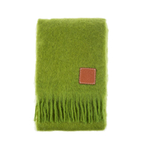 【LOEWE 羅威】新款中等厚度馬海毛羊毛混紡長款流蘇圍巾(綠色)