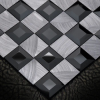 Self Adhesive 30mm Black Mirror Glass mixed Metal Silver Mosaic Wall Tiles, Mordern Living Room Fireplace Brick Wall Sticker