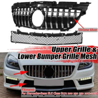 Car Front Grille Black Upper+Lower Bumper Hood Mesh Grill For Mercedes For Benz SLK Class R172 200 250 350 2012-2016 Front Grill