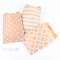 15CM*10CM 50pcs Paper bag Chevron dot Flower Craft Popcorn Food Safe Favor packaging bags for gifts goodie wrapping