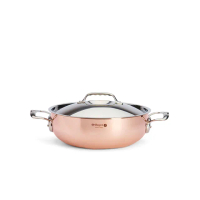 【de Buyer 畢耶】Prima Matera銅鍋系列 不鏽鋼柄雙耳弧底炒鍋28cm/銅鍋-適用IH爐(含鍋蓋)