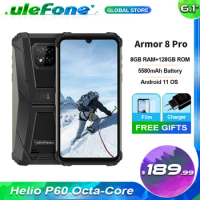 Ulefone Armor 8 Pro Android 11 8GB+128GB Waterproof Rugged Mobile phone NFC IP68 Smartphone 6.1" 5580mAh NFC 4G Cellphone