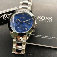【BOSS】BOSS伯斯男錶型號HB1513582(寶藍色錶面銀錶殼金色精鋼錶帶款)