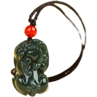 Hand Carven Green Jade Amulet Pendant Pi Xiu Beast Mascot Hanging Bring Fortune For You