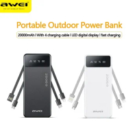Awei P132K 20000mAh Portable Charging Powerbank Type-A/Micro-B/Type-C/Lightning Battery Poverbank with Date Cable Power Bank