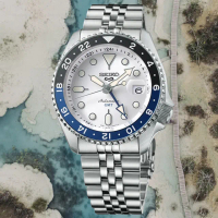 【SEIKO 精工】5 Sports系列 白面 GMT 機械腕錶 母親節 禮物 推薦(SSK033K1/4R34-00A0S)