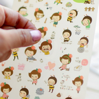 蜜蜂女孩 diy卡通貼畫小貼紙 手脹貼紙 手帳 可愛 韓版透明