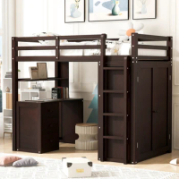 Twin size Loft Bed with Drawers,Desk,and Wardrobe, Maximized space, Solid Construction, Versatility galore