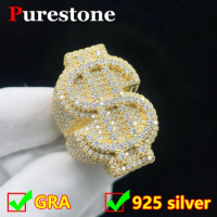 Hip hop Gold Moissanite Diamond Ring for Women Men Original 925 Sterling Silver Jewelry Moissanite Ring