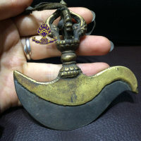 藏傳佛教用品 尼泊爾進口純銅 金剛杵 鉞刀法器 做舊法器1入