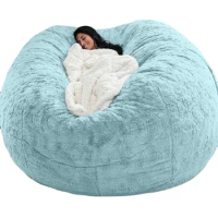 200cm Jumbo Leather Bean Bag Cover Large Round Soft Fluffy Faux Edamame Beanbag Lazy Sofa Bed