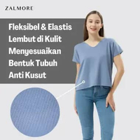 Zalmore Women Vneck Loose T-Shirt Premium LUMA Knit - Kaos Wanita Lembut Anti Kusut Anti Nerawang M 