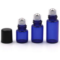 NEW Blue 200pcs/lot 1ml 2ml 3ml empty roll on bottle essential oil bottle mini glass essential oil roller bottle glass bottle