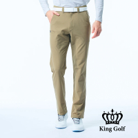 KING GOLF 門市新品-男款剪接拉鍊口袋彈性休閒素面高爾夫球長褲(卡其)