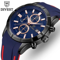 DIVEST Casual Top Brand Luxury Mens Watches Fashion Clock Sport Waterproof Quartz Chronograph Quartz Luminous Wrist Watch