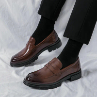 Giày nam phong cách Spring sang trọng, đế dày; giày penny đen và nâu; giày lười/giày bệt kiểu loafer